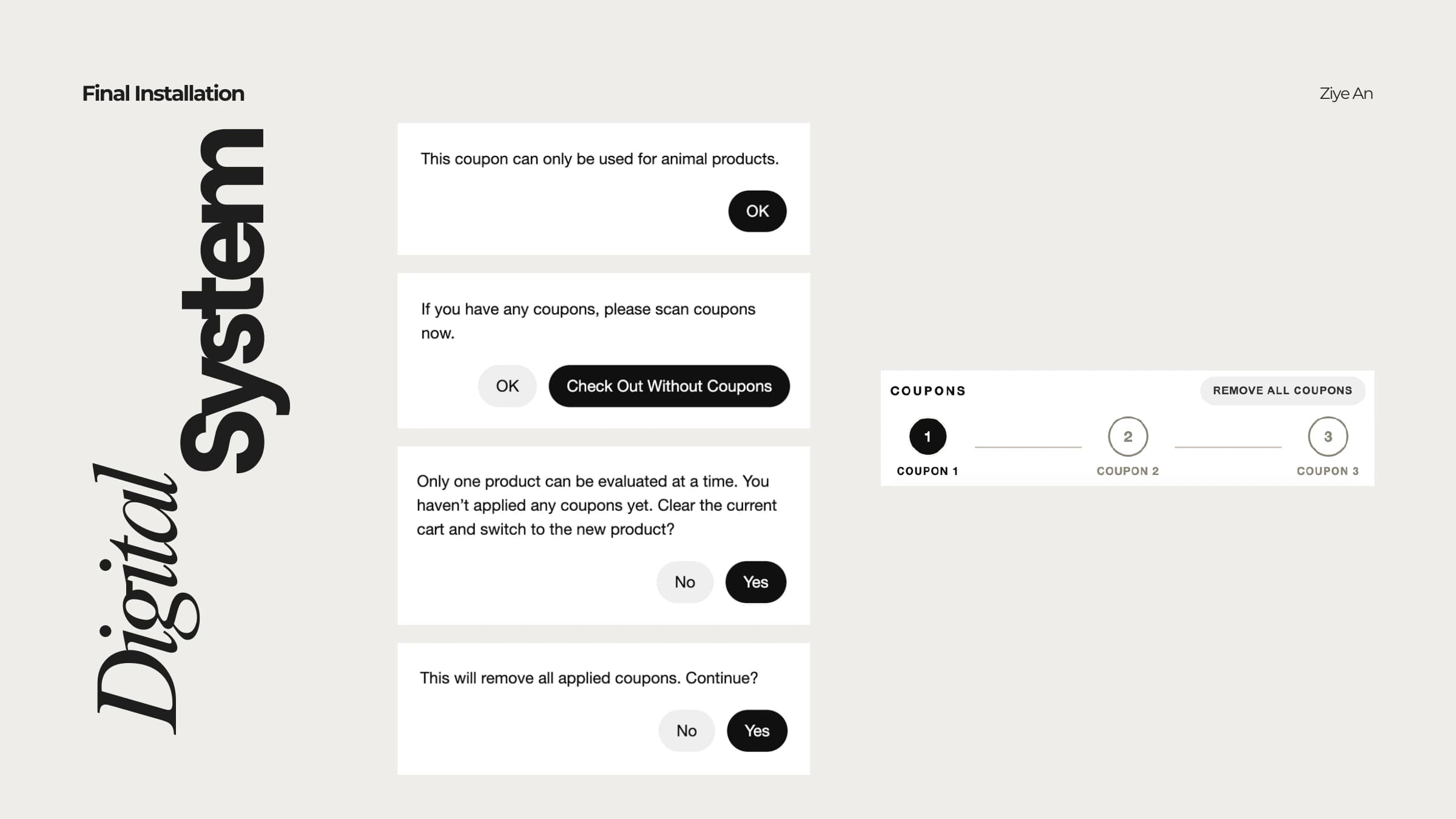 Eligibility checks, confirmations, and exploration cues in the final interface.